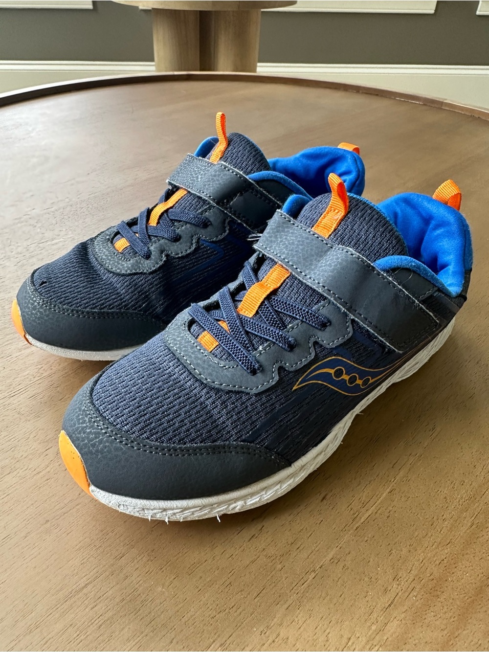 Saucony Kids Running Shoes, Size 5 Big Kid XW, Navy/Orange